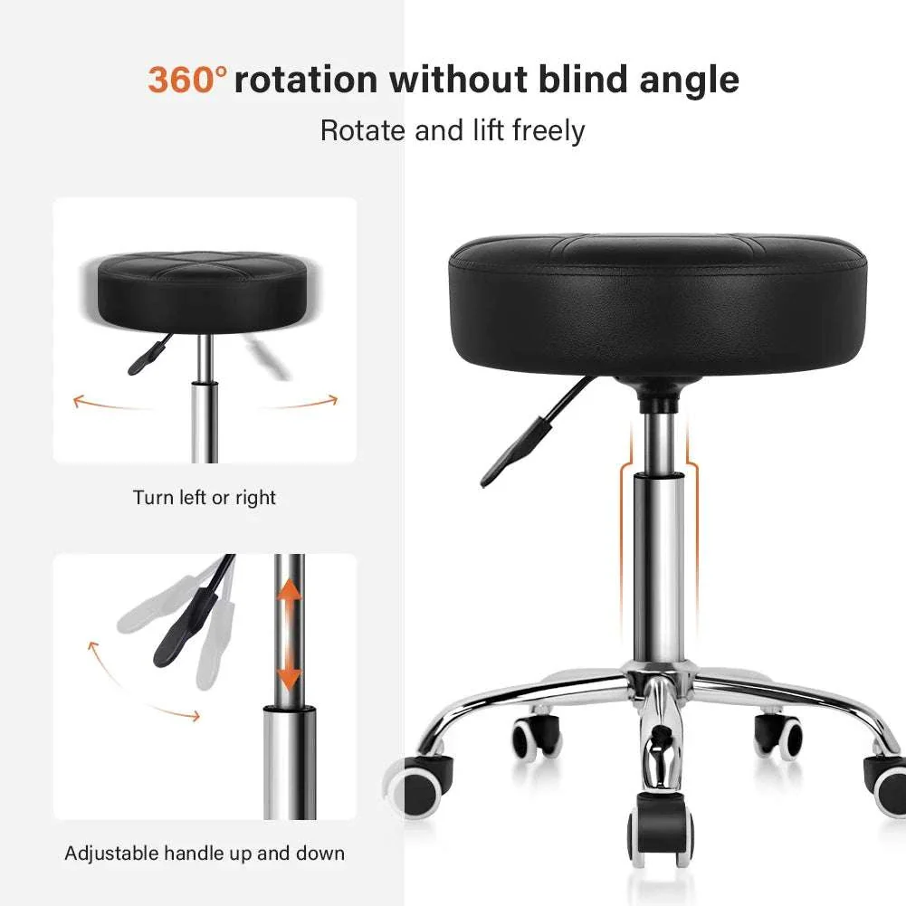 Adjustable Rolling Stool Chair with PU Leather Seat and Wheels - Image 3