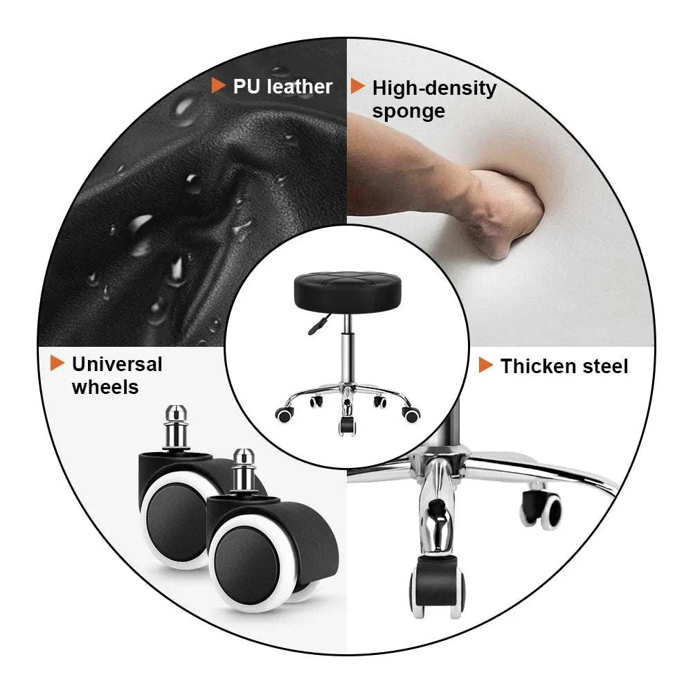Adjustable Rolling Stool Chair with PU Leather Seat and Wheels - Image 4