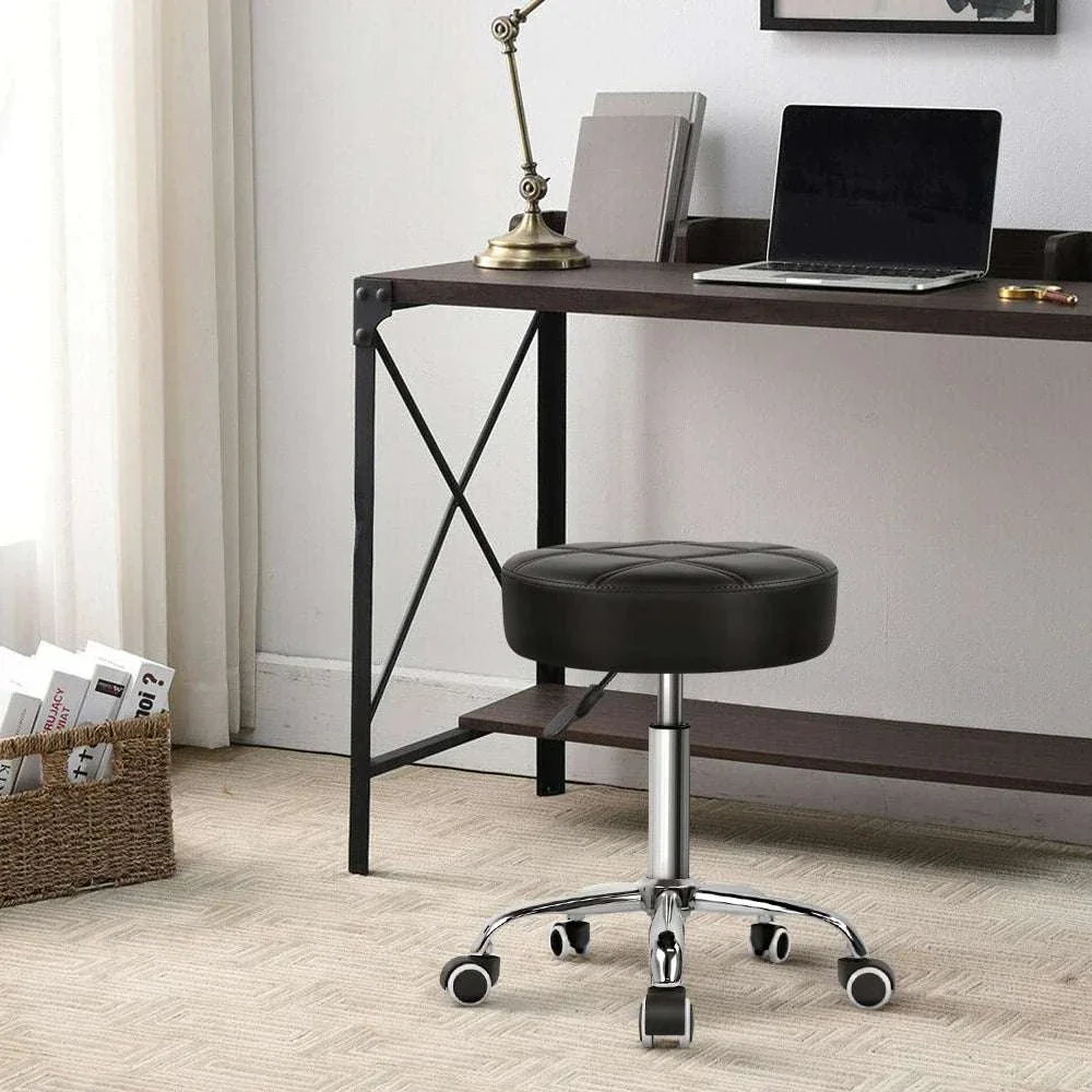 Adjustable Rolling Stool Chair with PU Leather Seat and Wheels - Image 5