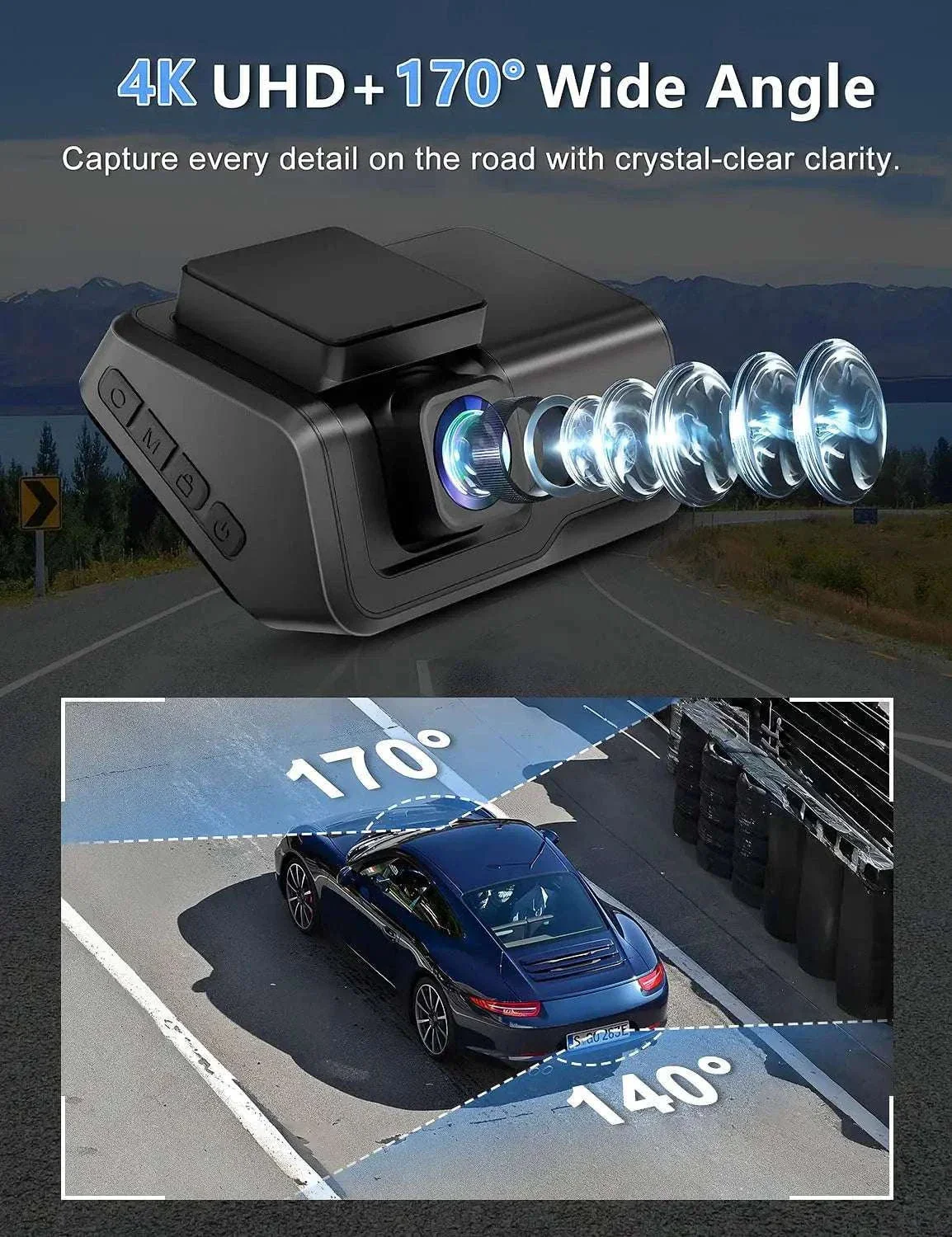 4K Front & Rear Dash Cam with WiFi, Night Vision & Parking Monitor - Image 3