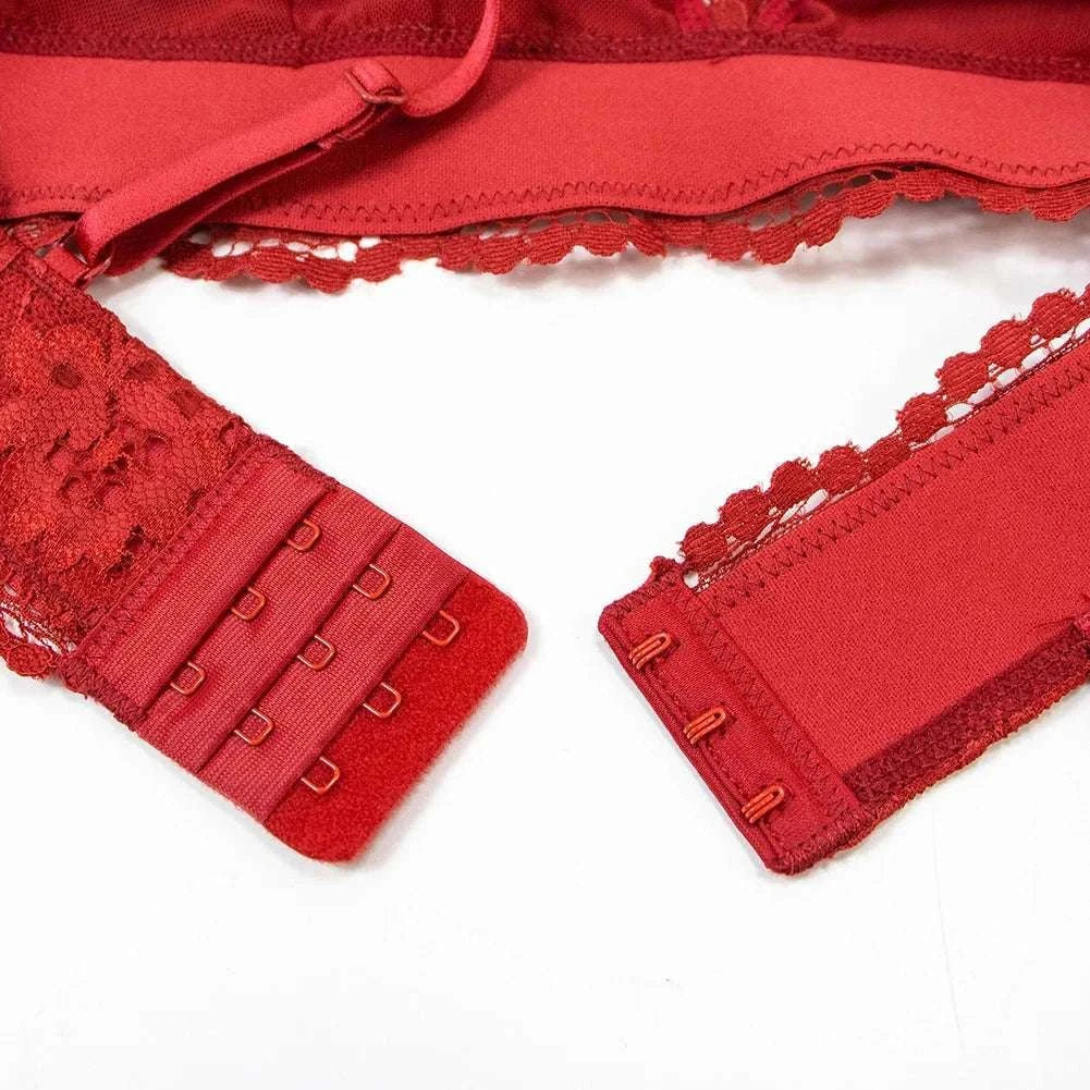 Lace Lingerie Set for Women with Bra, Panty, Garter & Stockings - Image 4