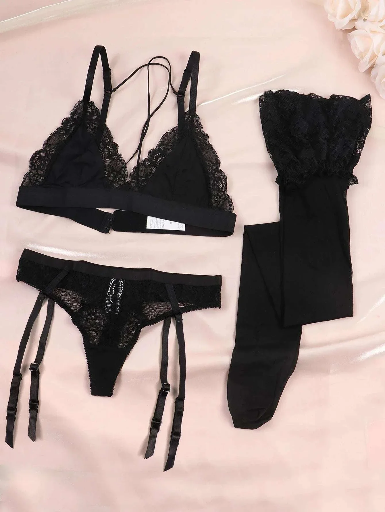 Lace Lingerie Set for Women with Bra, Panty, Garter & Stockings - Image 7