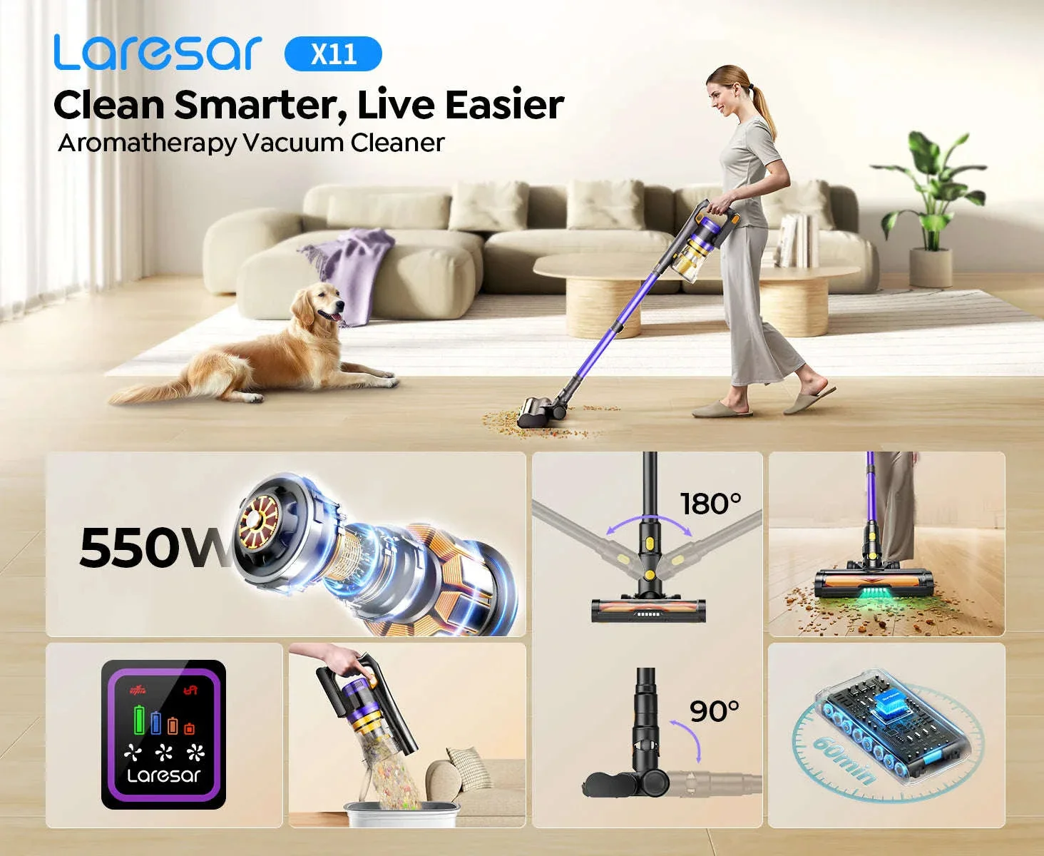 Laresar X11 Cordless Vacuum Cleaner with 550W Deep Suction - Image 9