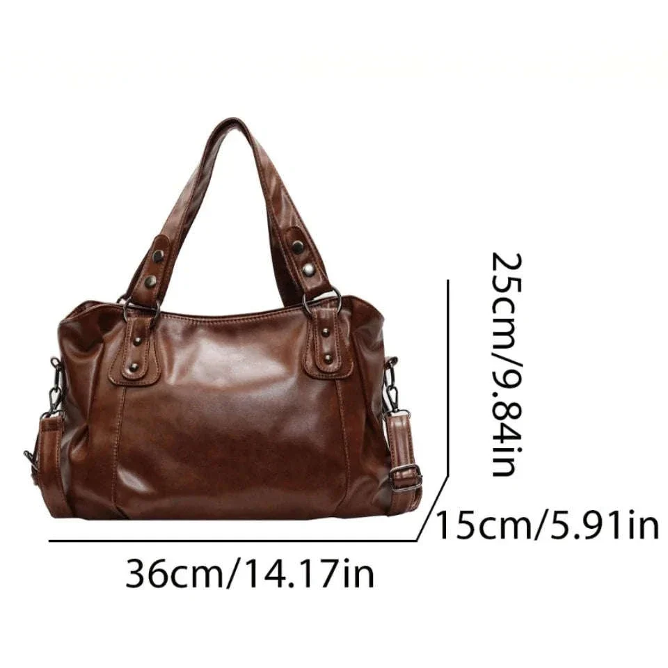 Large Capacity Vintage Style Shoulder Tote Bag with Crossbody Strap - Image 4