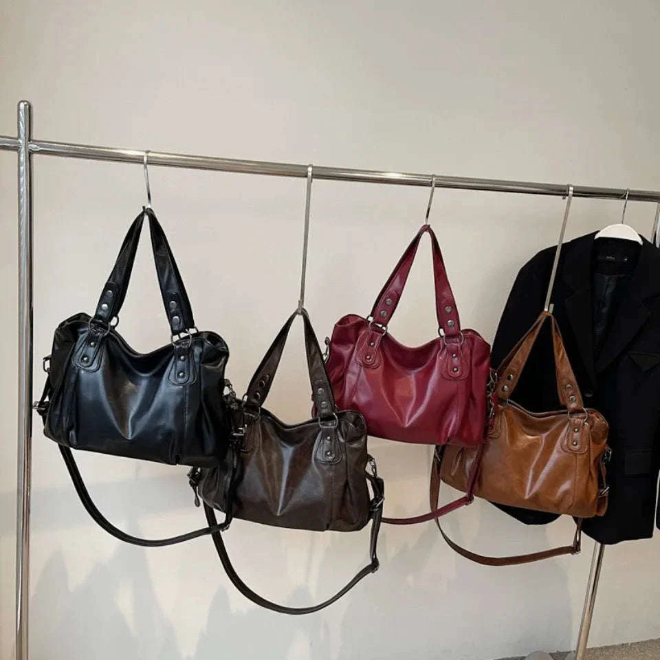 Large Capacity Vintage Style Shoulder Tote Bag with Crossbody Strap - Image 8
