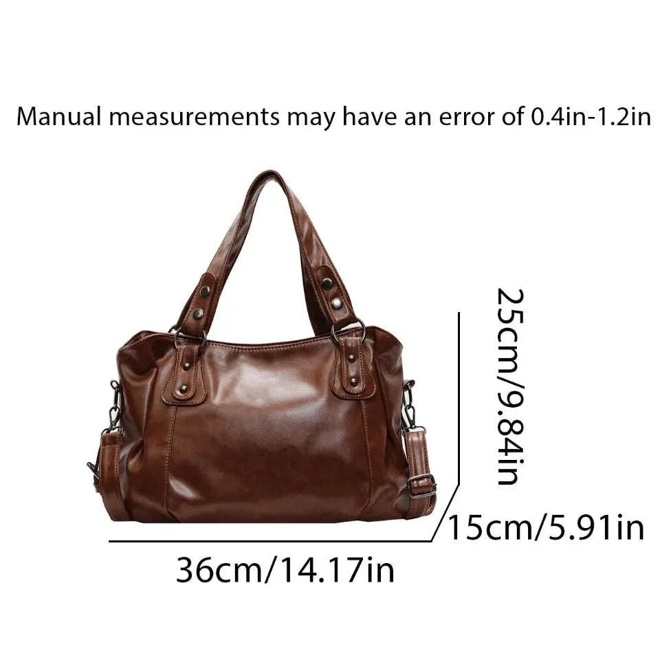 Large Capacity Vintage Style Shoulder Tote Bag with Crossbody Strap - Image 9