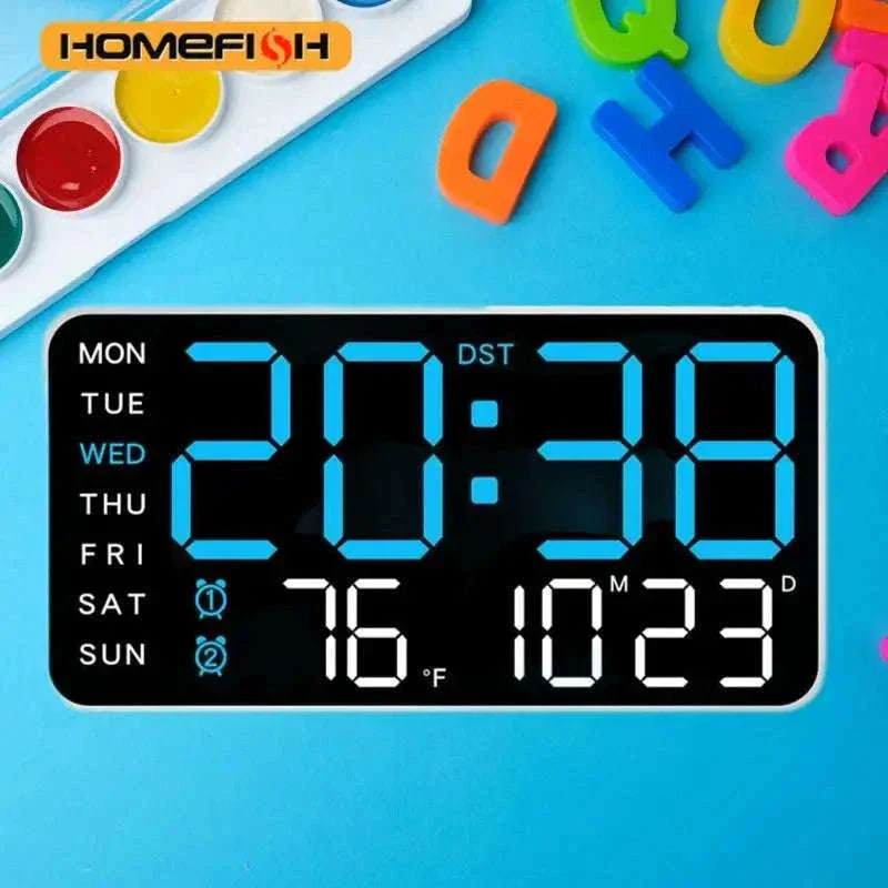 Large LED Digital Wall Clock with Temperature, Date & Remote Control