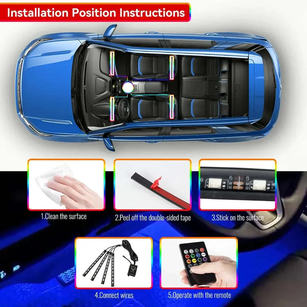 Neon RGB LED Car Foot Lights with App and Remote Control - Image 17