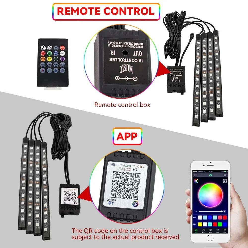 Neon RGB LED Car Foot Lights with App and Remote Control - Image 4