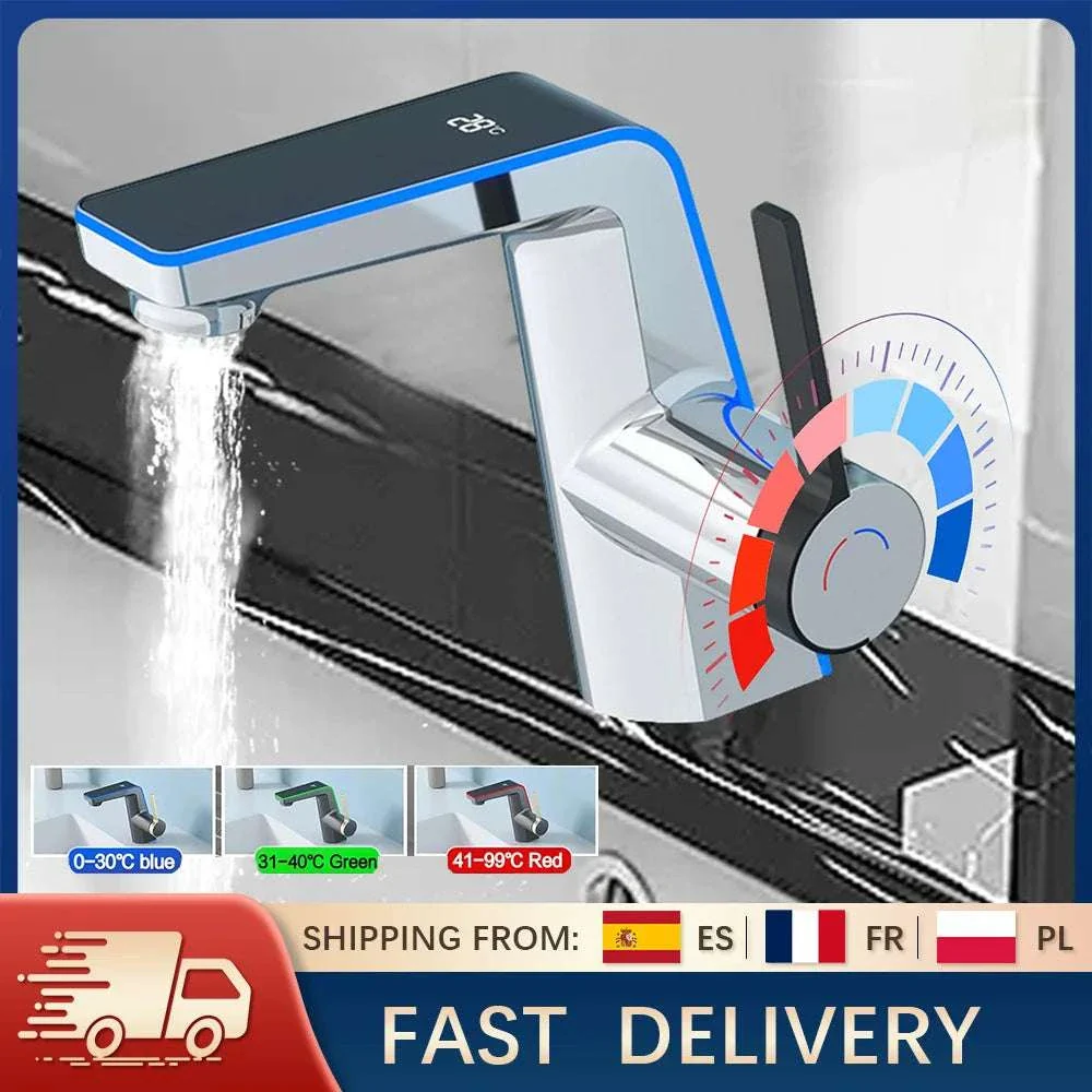 LED Temperature Display Bathroom Faucet with Dual Spray Modes