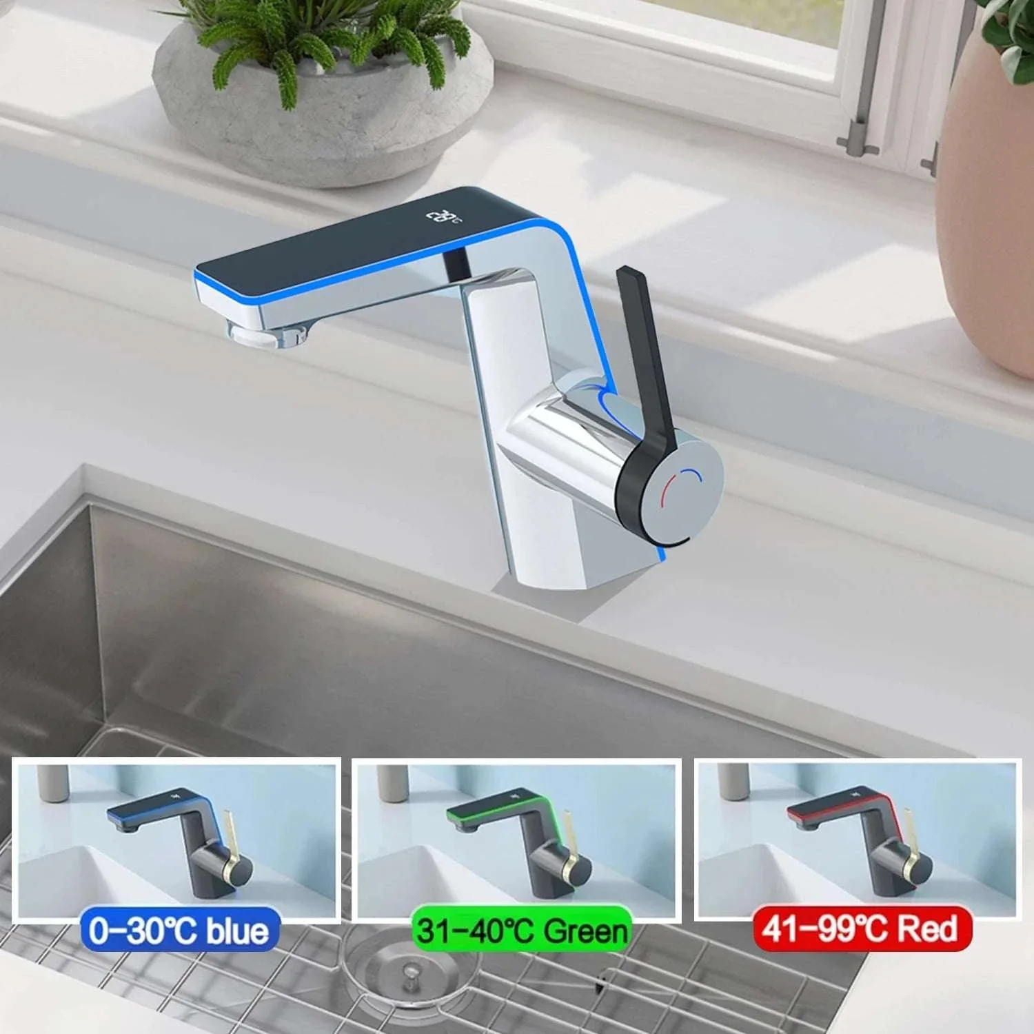 LED Temperature Display Bathroom Faucet with Dual Spray Modes - Image 3