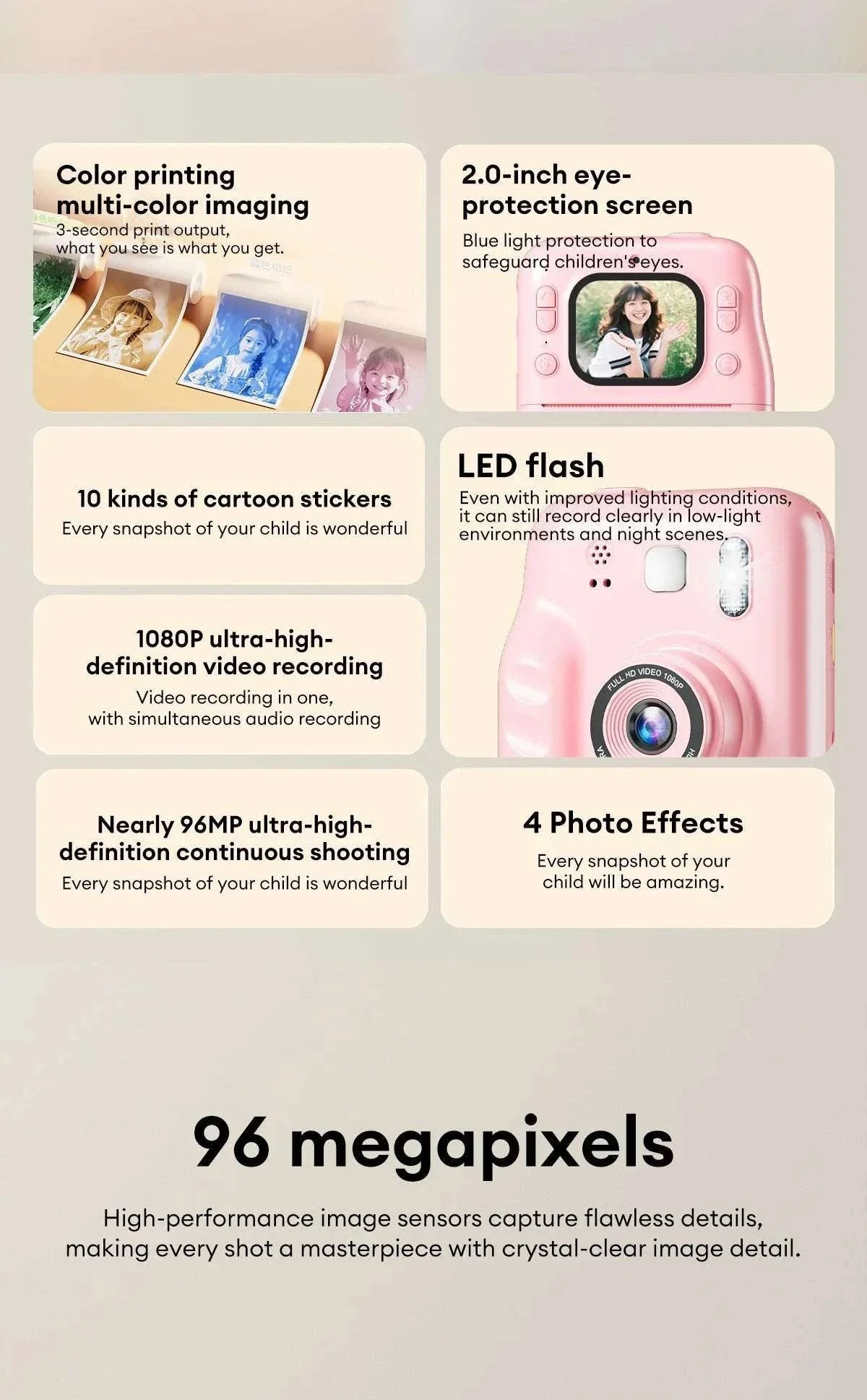 Kids Instant Print Camera 1080P Dual Lens with 32GB Card - Image 8