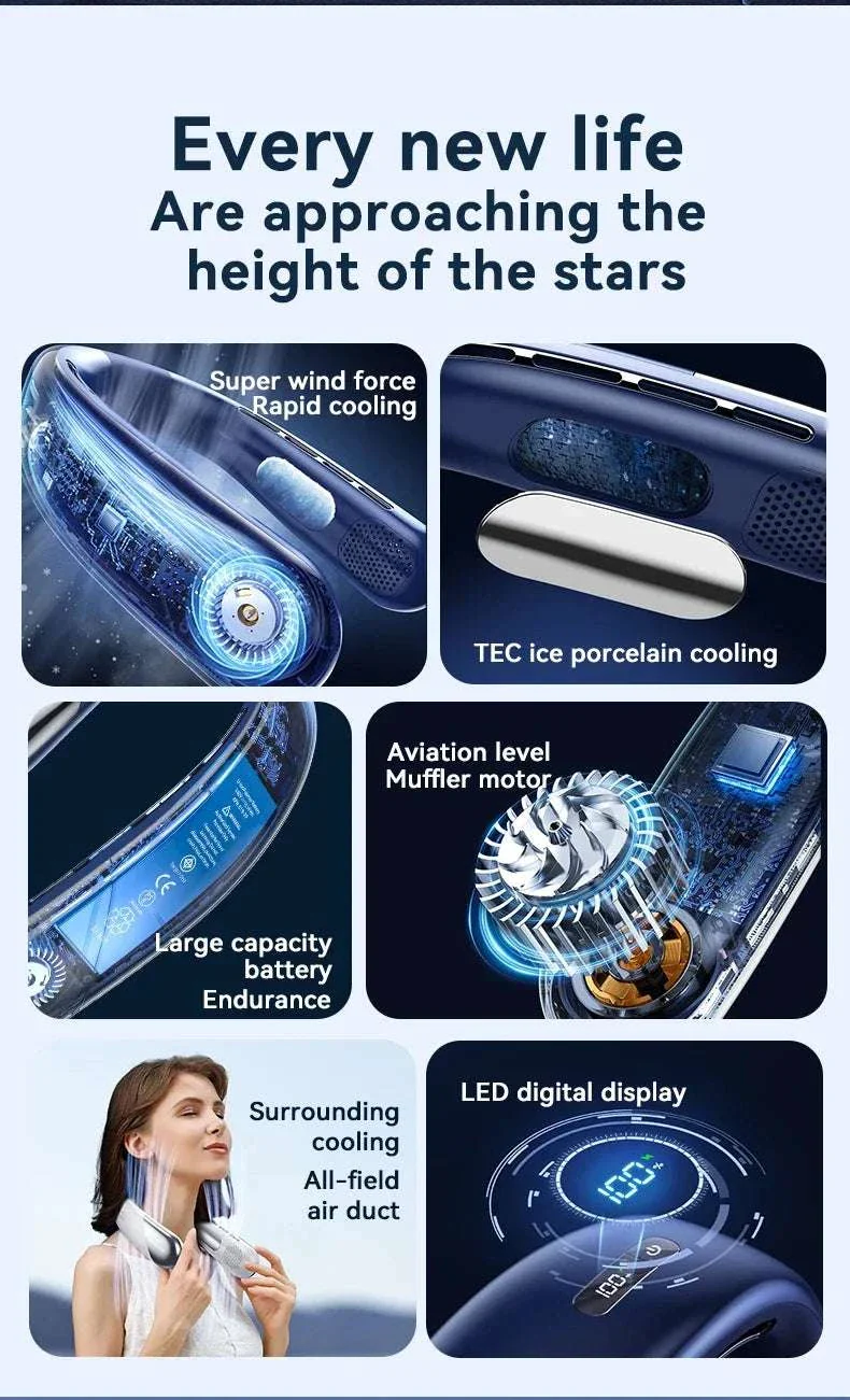 Portable Neck Air Conditioner Fan 5-Speed Rechargeable Cooling - Image 8