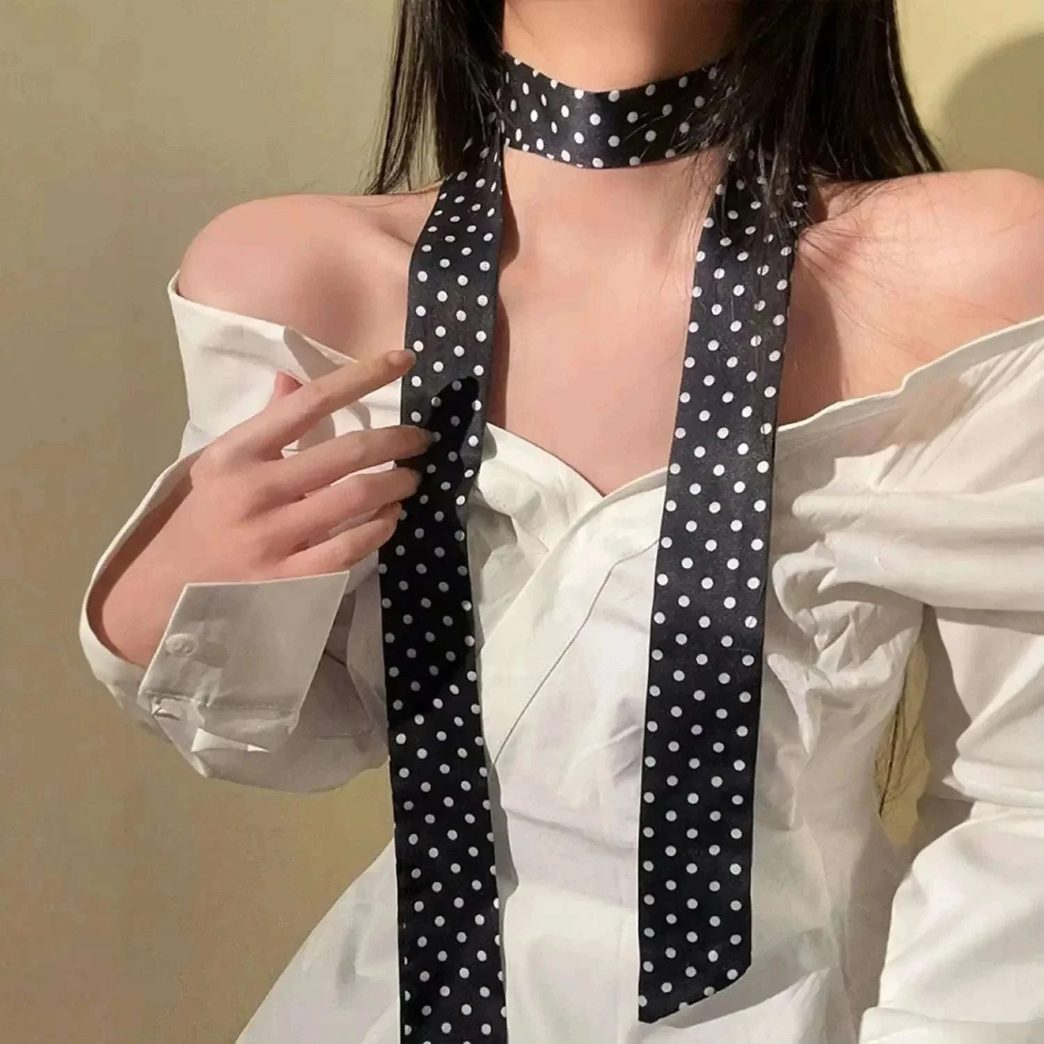 Long Polka Dot Ribbon Choker Necklace for Elegant Everyday Style - Image 2