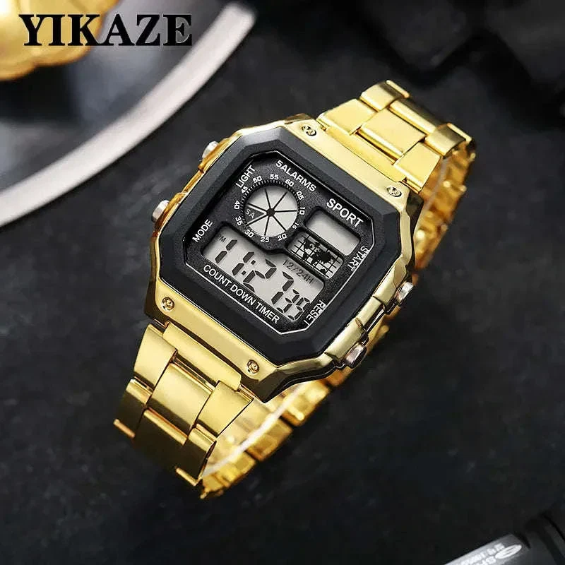 Men's Digital Watch with Stainless Steel Strap and LED Display - Image 7