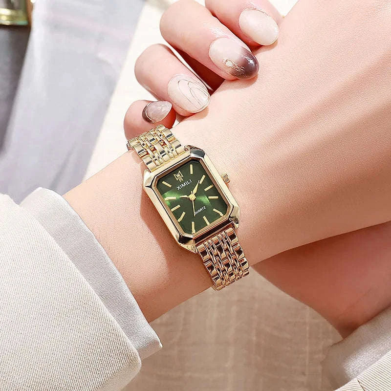 Luxury Quartz Watch with Rhinestone Detail and Rectangular Dial - Image 2