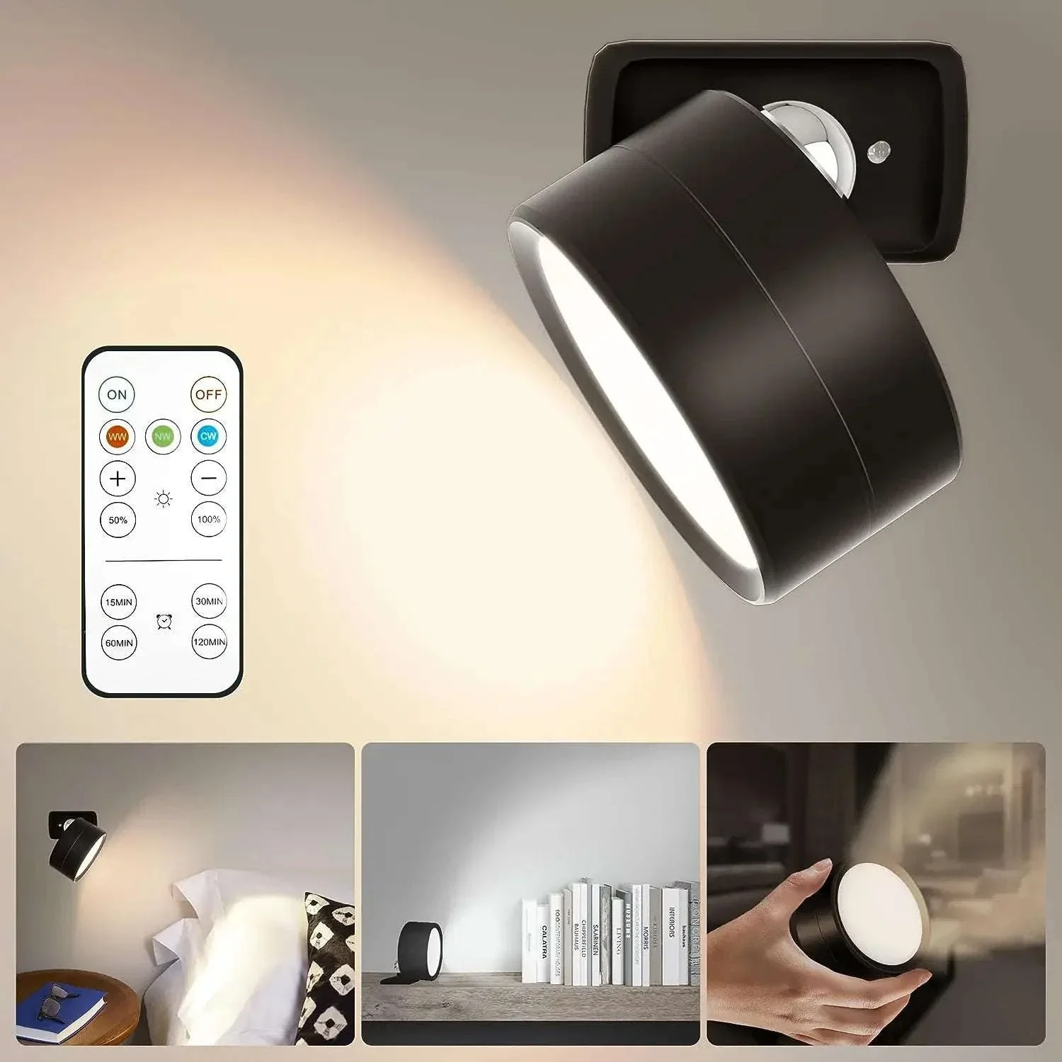 Magnetic LED Wall Light with Remote Control and 360° Rotation