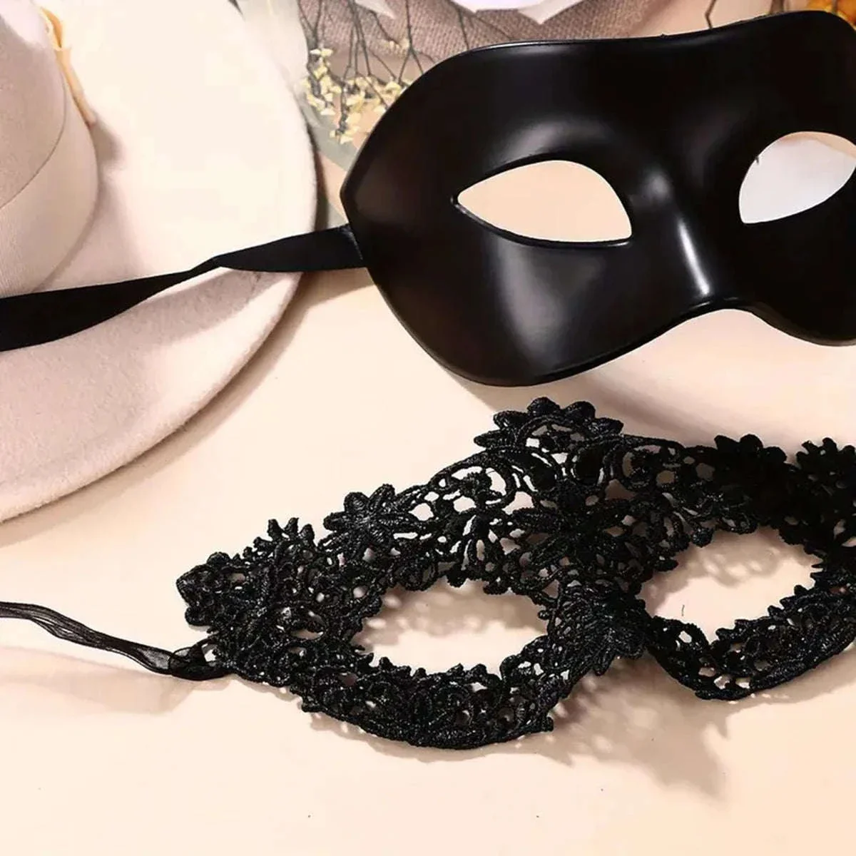 Black Lace Masquerade Mask Set for Couples - Image 3