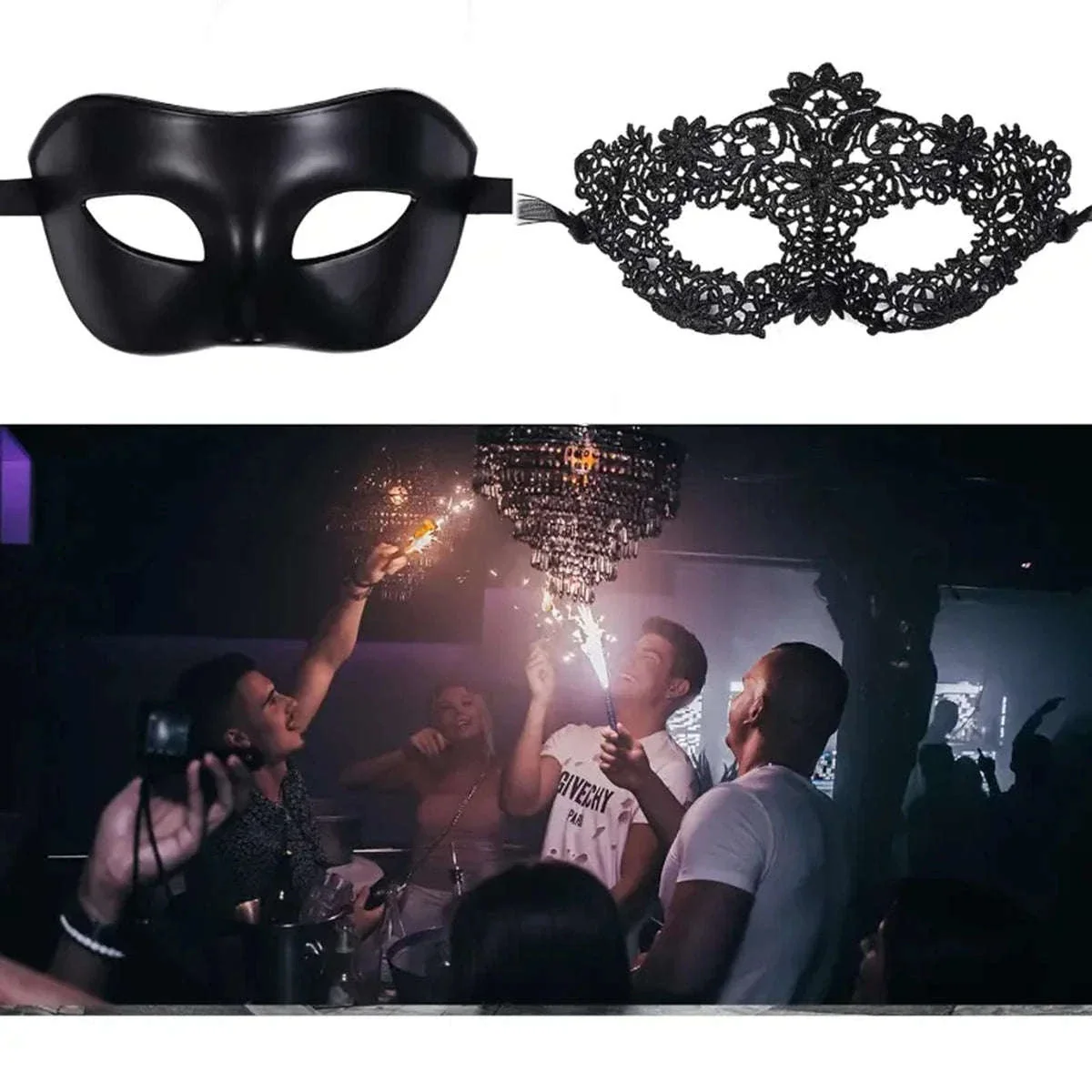 Black Lace Masquerade Mask Set for Couples - Image 4