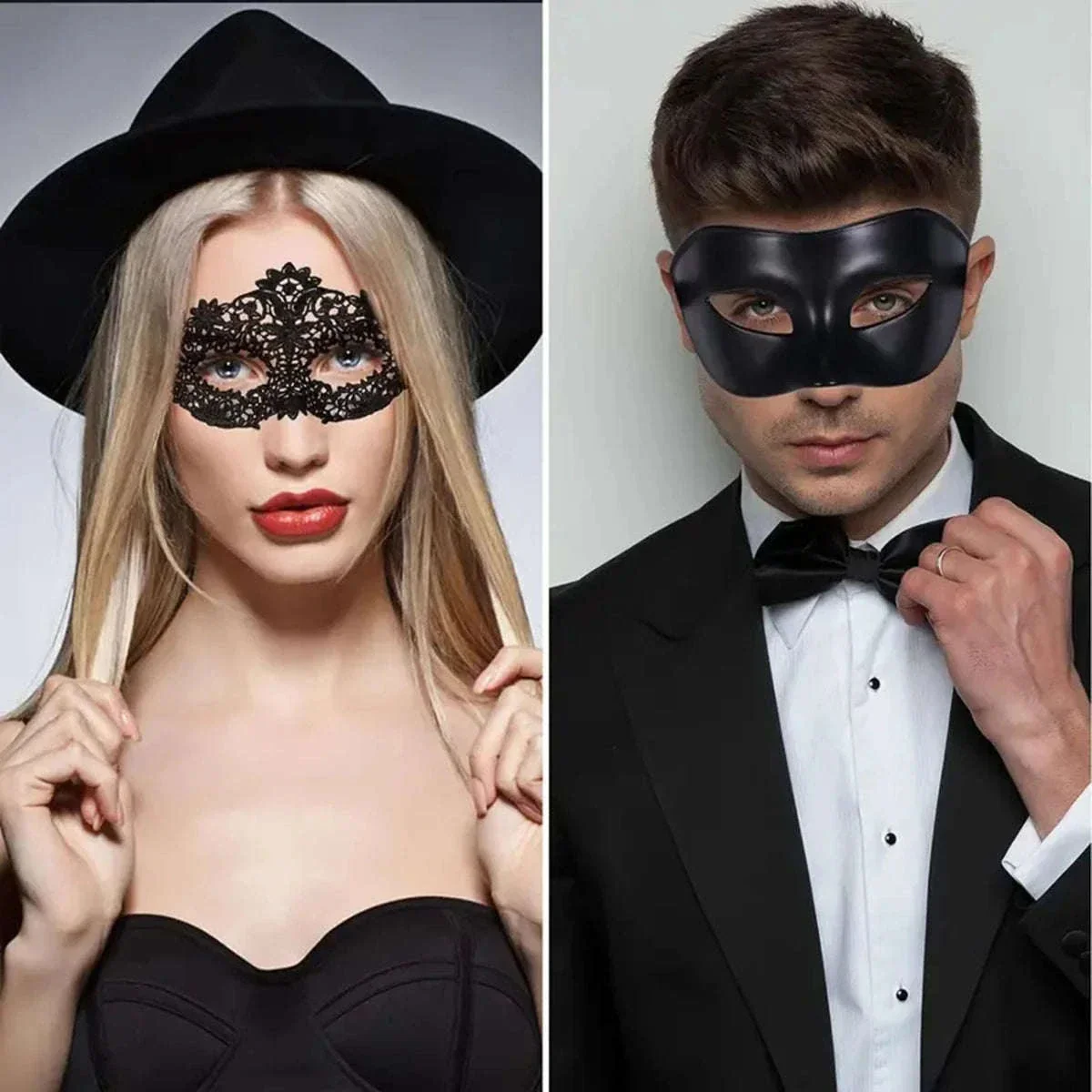 Black Lace Masquerade Mask Set for Couples - Image 5