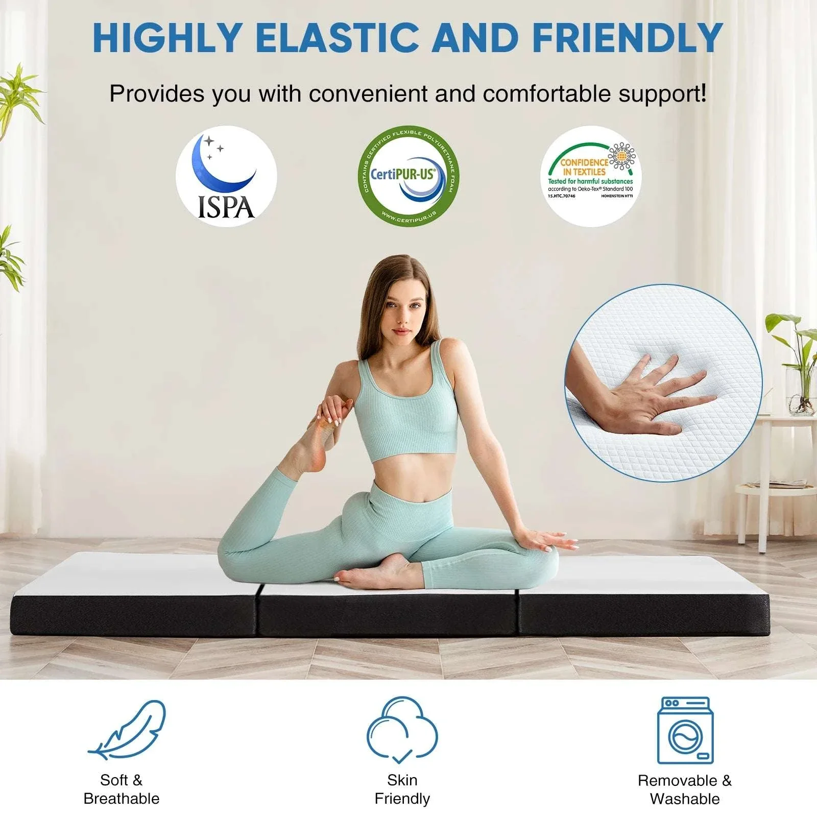 Foldable Tri-Fold Memory Foam Mattress 3 Inch Portable Bed Pad - Image 4
