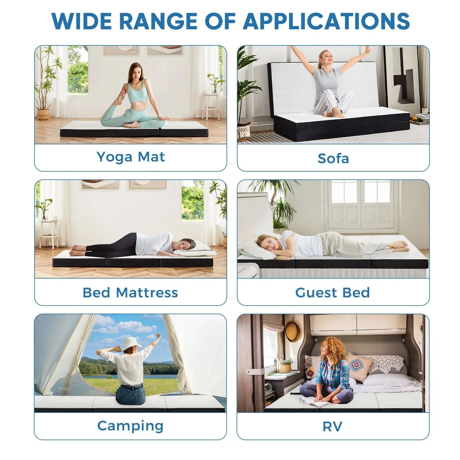 Foldable Tri-Fold Memory Foam Mattress 3 Inch Portable Bed Pad - Image 7