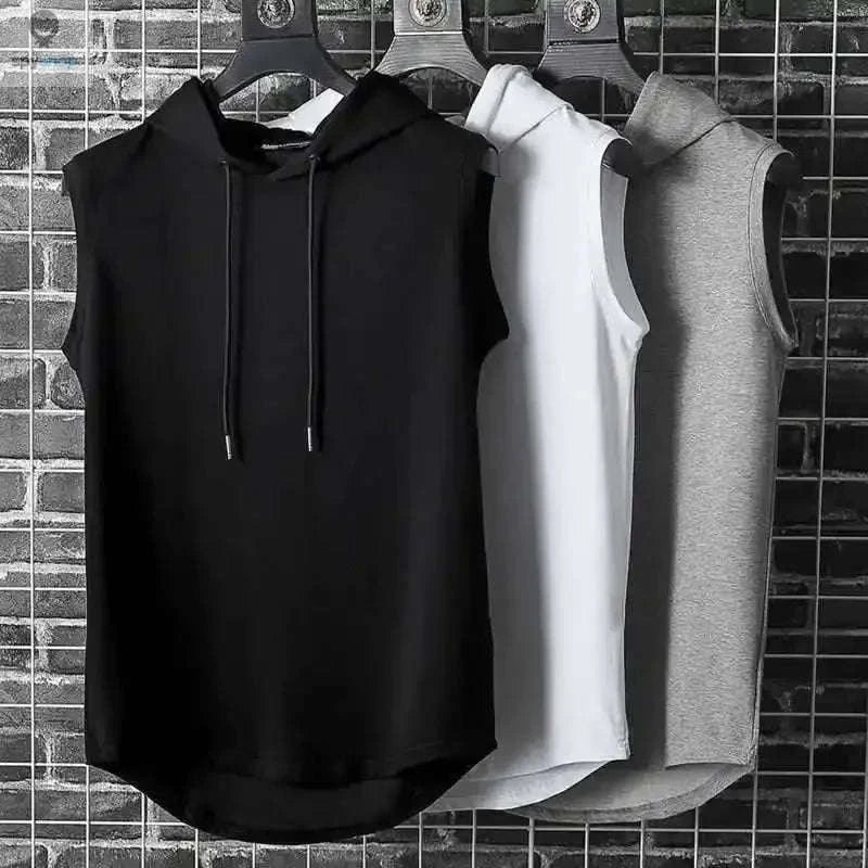 Men's Tie Collar Hooded Sleeveless Vest for Training and Street Style