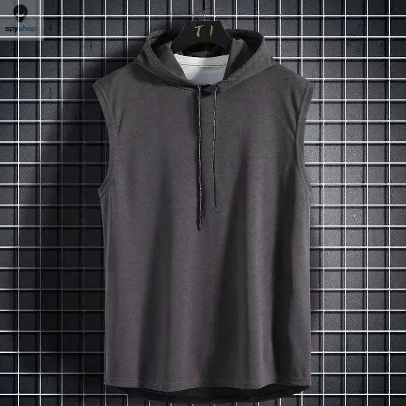 Men's Tie Collar Hooded Sleeveless Vest for Training and Street Style - Image 11