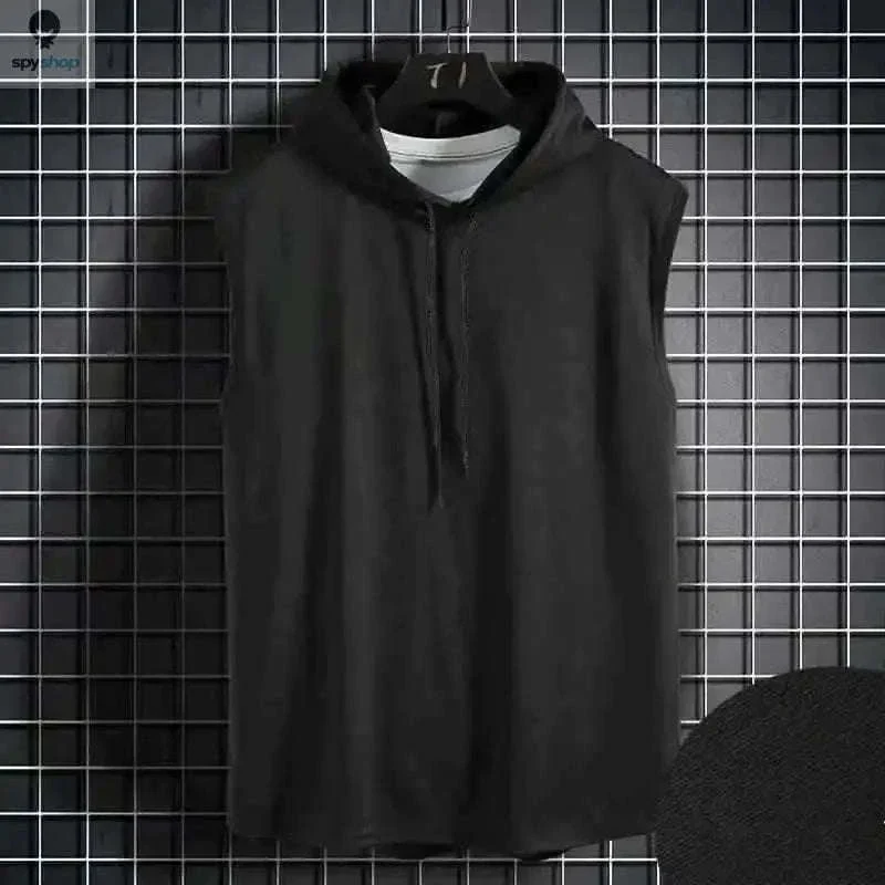 Men's Tie Collar Hooded Sleeveless Vest for Training and Street Style - Image 13