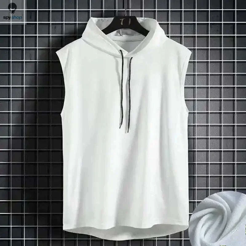 Men's Tie Collar Hooded Sleeveless Vest for Training and Street Style - Image 14