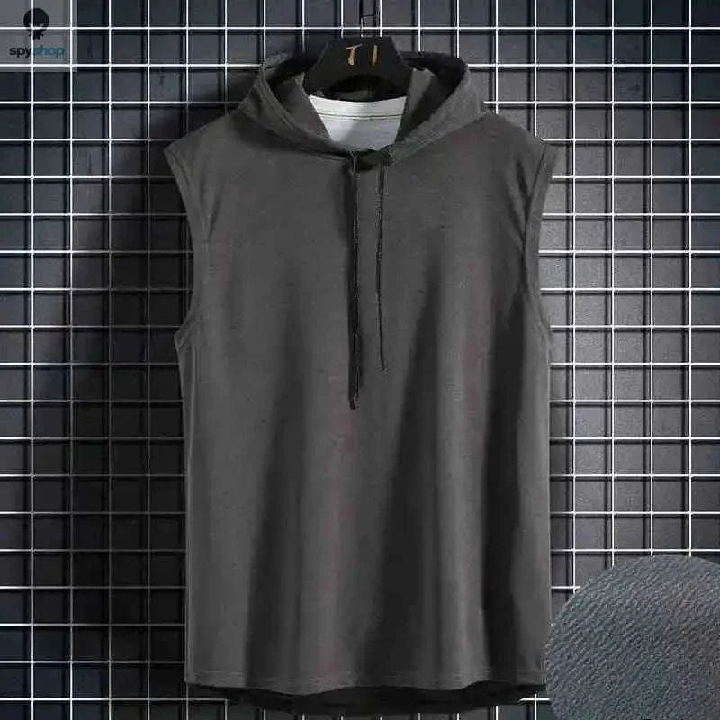 Men's Tie Collar Hooded Sleeveless Vest for Training and Street Style - Image 15