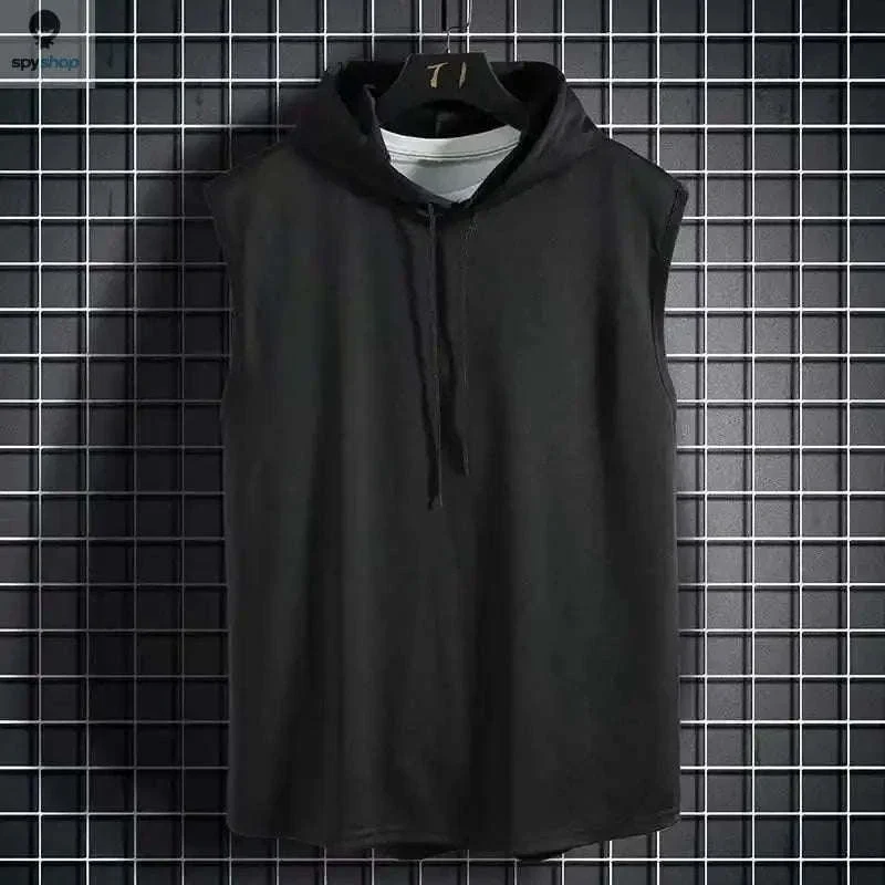 Men's Tie Collar Hooded Sleeveless Vest for Training and Street Style - Image 2