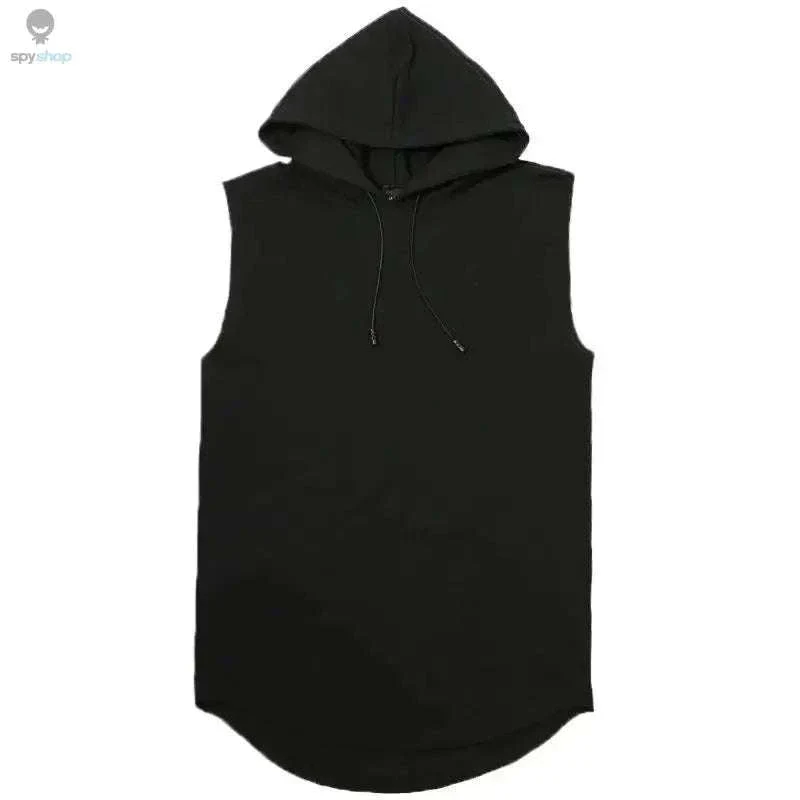 Men's Tie Collar Hooded Sleeveless Vest for Training and Street Style - Image 5