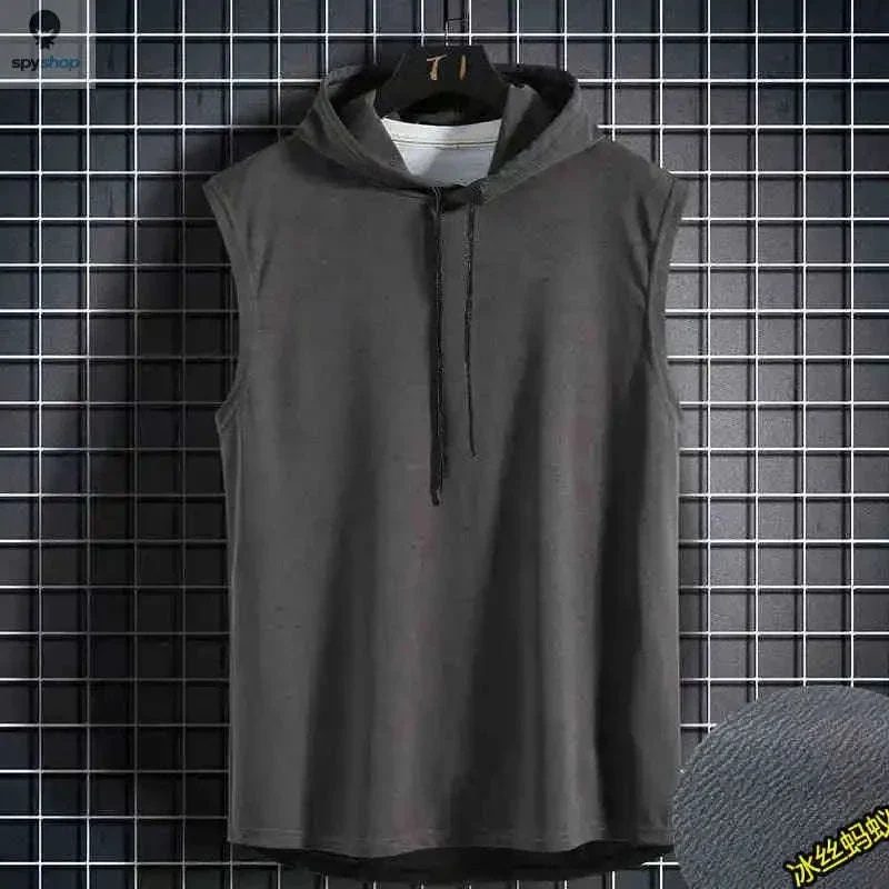 Men's Tie Collar Hooded Sleeveless Vest for Training and Street Style - Image 6
