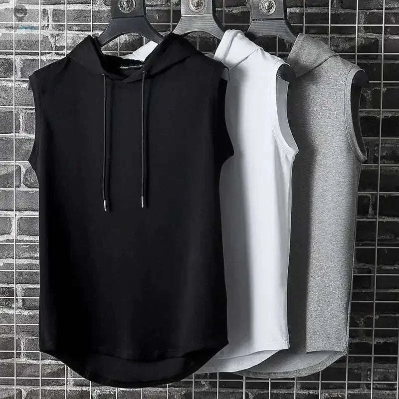 Men's Tie Collar Hooded Sleeveless Vest for Training and Street Style - Image 8