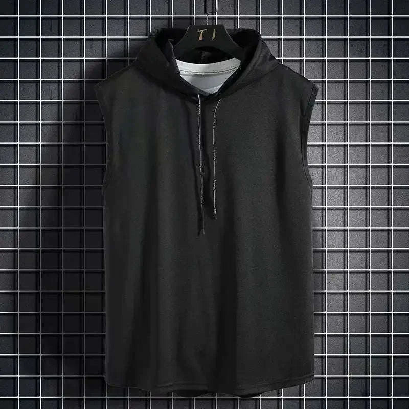 Men's Tie Collar Hooded Sleeveless Vest for Training and Street Style - Image 9