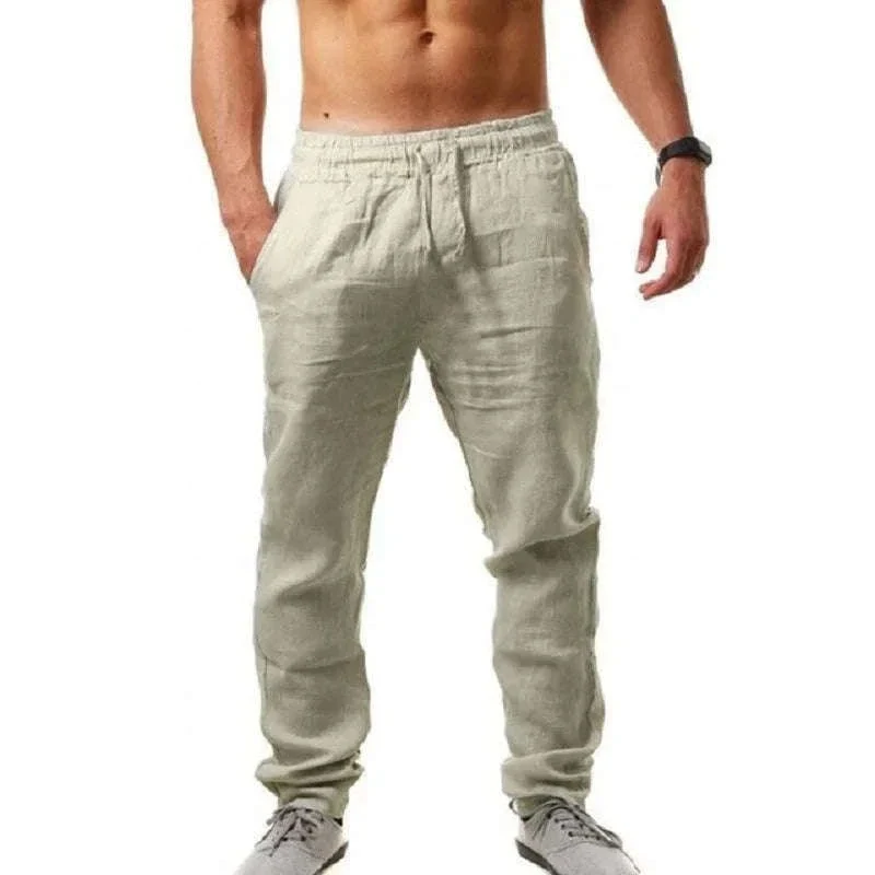 Men's Cotton Linen Pants with Elastic Waist and Drawstring - Image 17