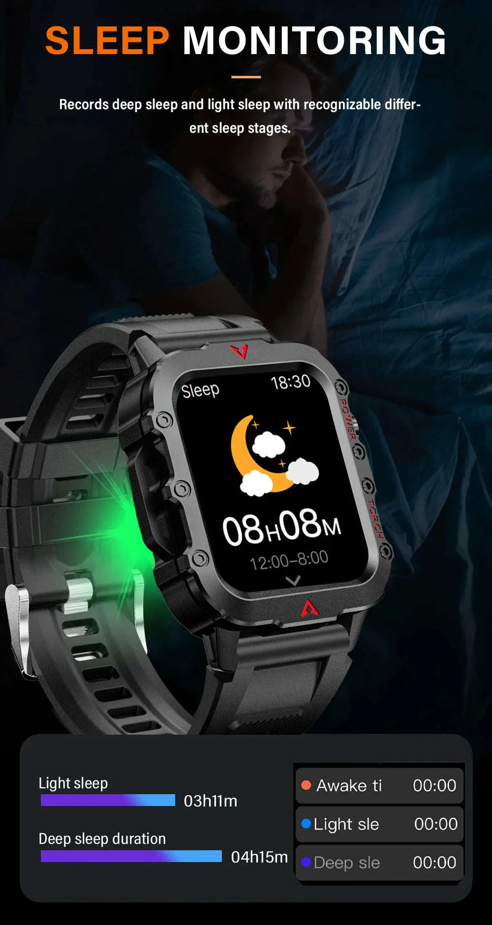 Men's Outdoor Sports Smart Watch with LED Flashlight - Image 11