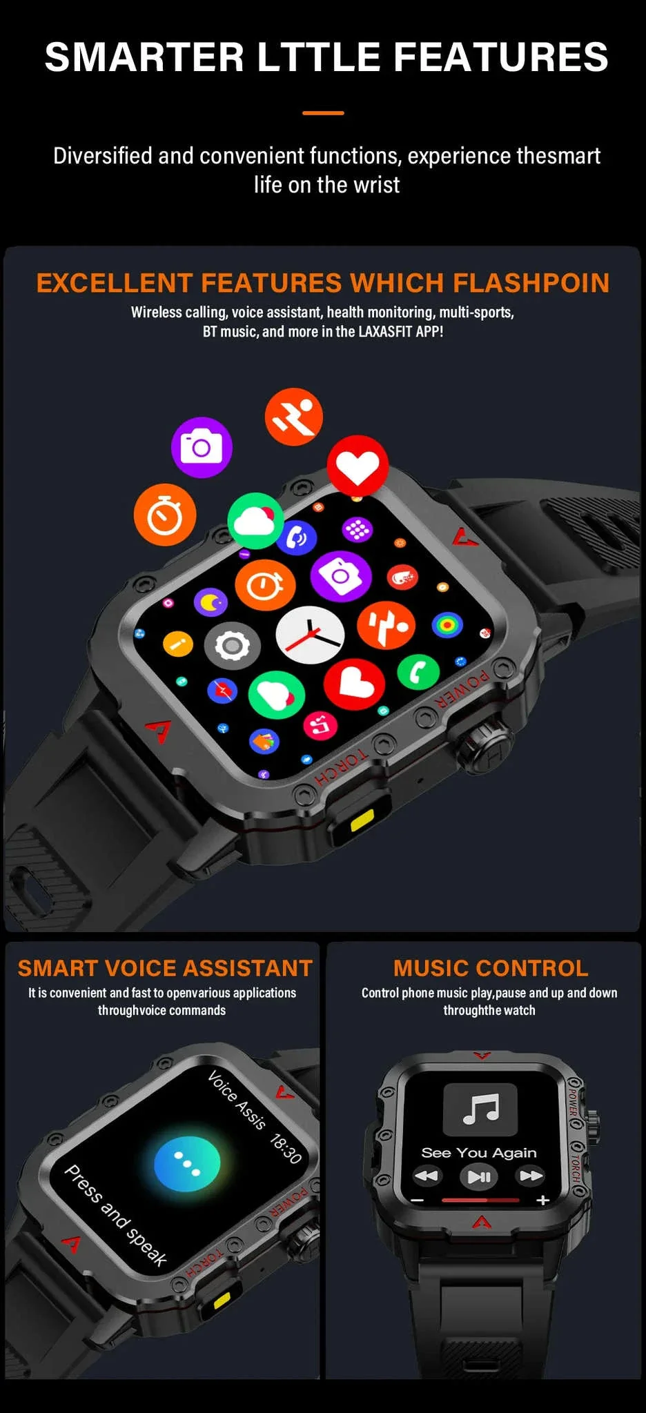 Men's Outdoor Sports Smart Watch with LED Flashlight - Image 14