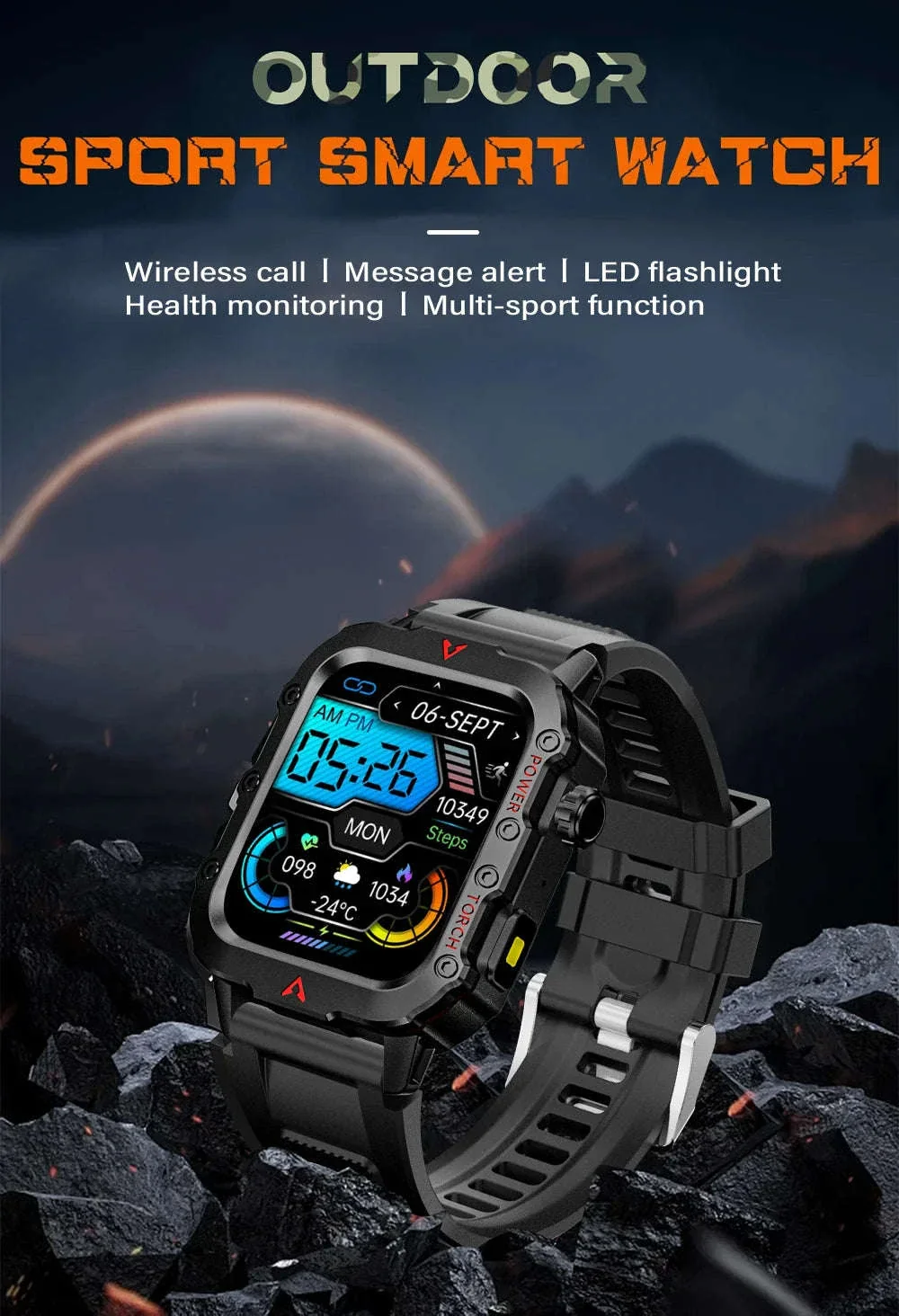 Men's Outdoor Sports Smart Watch with LED Flashlight - Image 7
