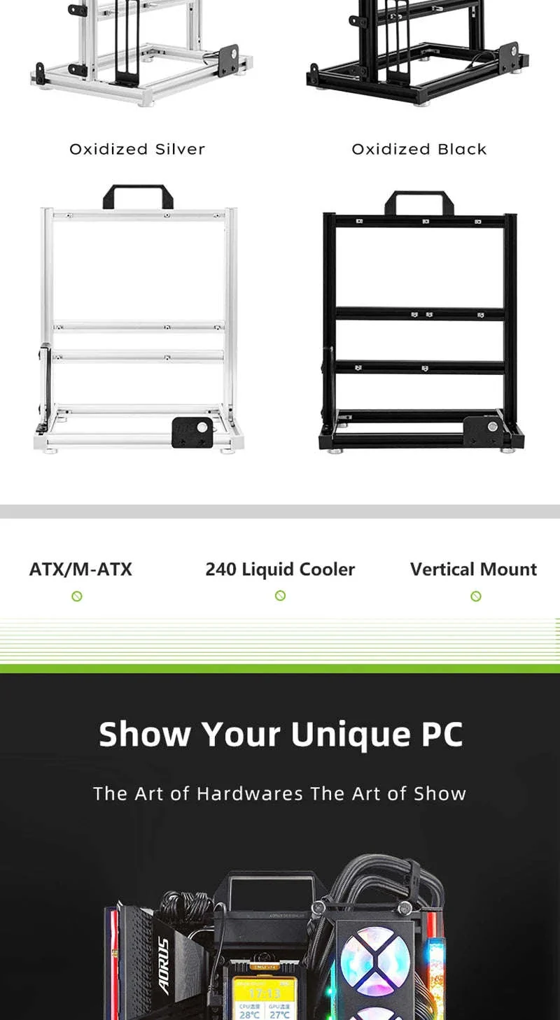 Open Frame ATX Aluminum PC Case with Horizontal GPU Mount - Image 12