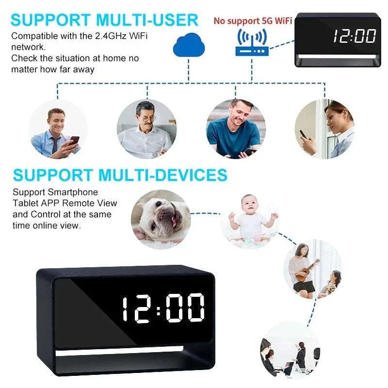Mini 1080P WiFi Camera Clock with Night Vision Alerts - Image 8