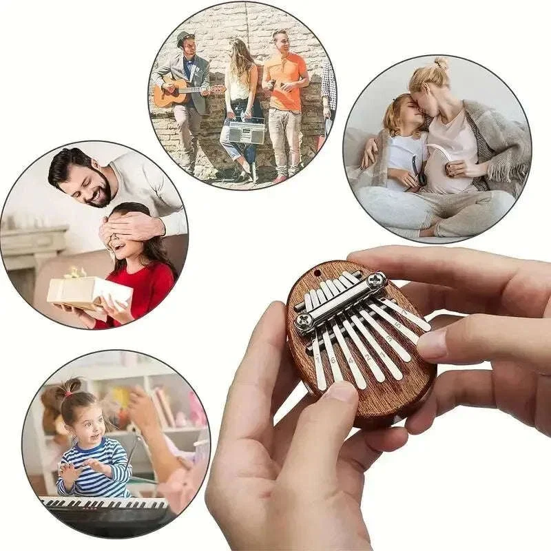 Mini 8-Key Wooden Kalimba Thumb Piano with Pendant Chain - Image 3