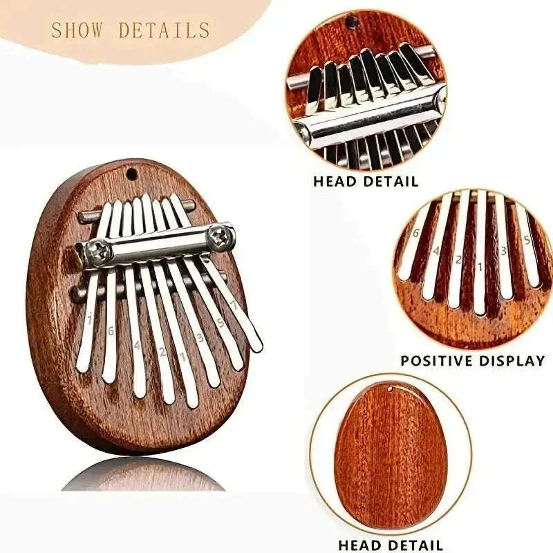 Mini 8-Key Wooden Kalimba Thumb Piano with Pendant Chain - Image 4
