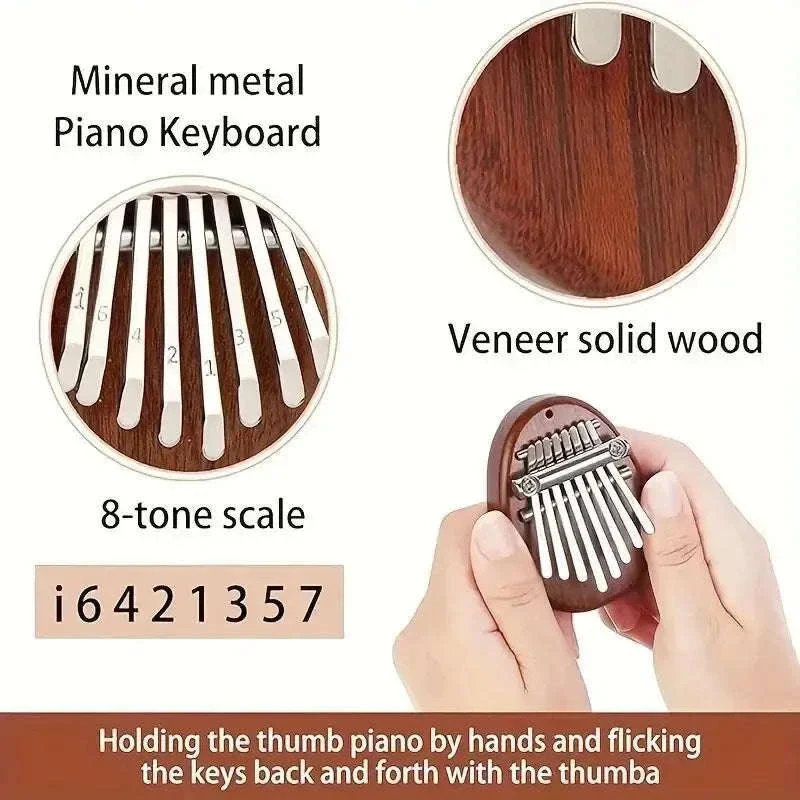 Mini 8-Key Wooden Kalimba Thumb Piano with Pendant Chain - Image 8