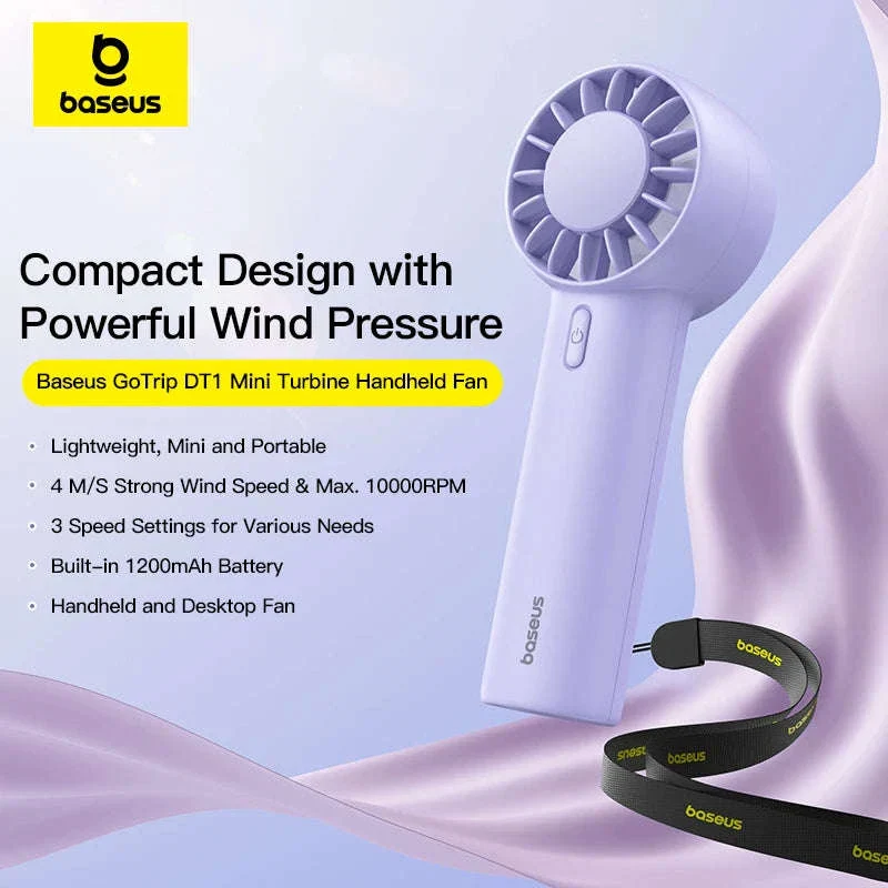 Mini Handheld Turbine Fan with 3 Speeds & Rechargeable Battery