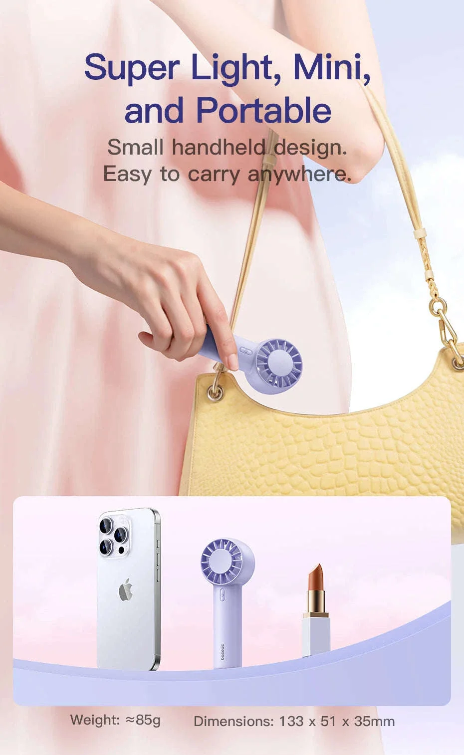 Mini Handheld Turbine Fan with 3 Speeds & Rechargeable Battery - Image 10