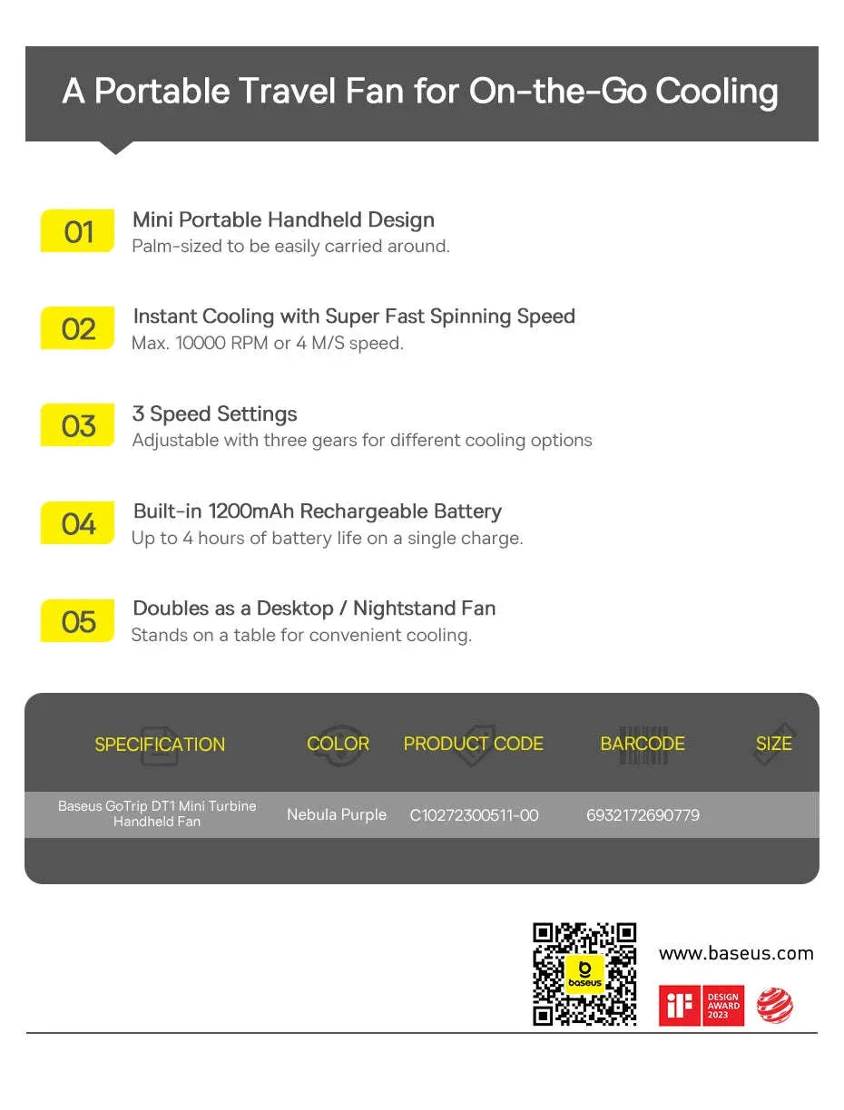 Mini Handheld Turbine Fan with 3 Speeds & Rechargeable Battery - Image 22