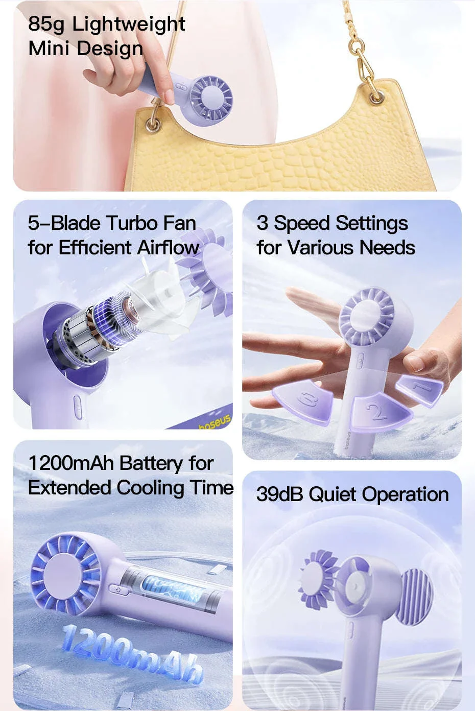 Mini Handheld Turbine Fan with 3 Speeds & Rechargeable Battery - Image 9