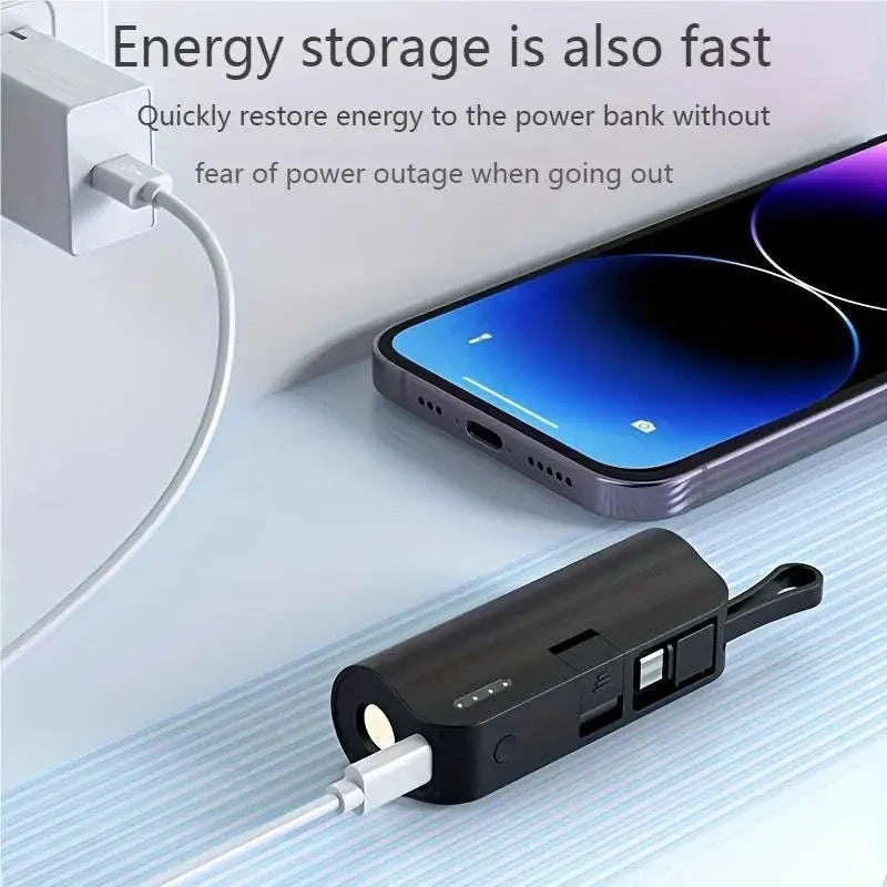 Mini 5000mAh Power Bank with Built-In Cable, LED Light & Stand - Image 2